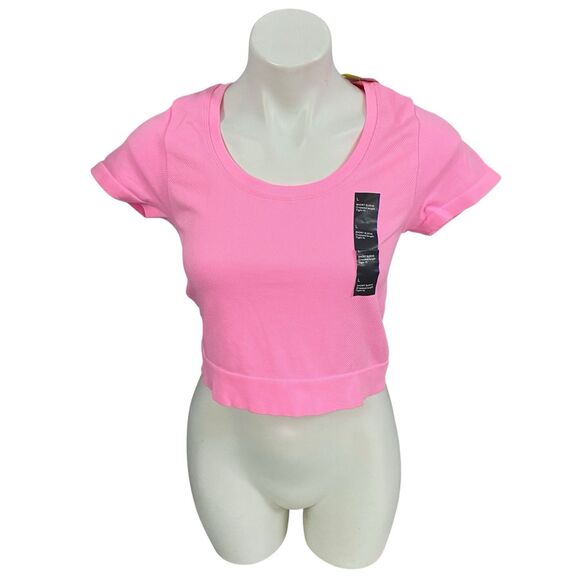 All in Motion Crop Top Womens Large Pink Knit Short Sleeve Knit Athletic - Picture 4 of 9